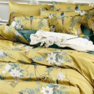 Beautiful 100% COTTON KING SIZE Duvet Cover Chinoiserie Bird & Flower Print